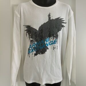 ARMANI EXCHANGE Mens Logo Pullover Sweater Sweatshirt, White, XXL